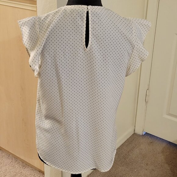 Covington Polka Dot Short Sleeved Ruffled Blouse, Dark Cream & Black, Size MP - Picture 2 of 4